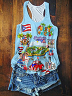 Puerto Rico Printed Casual Tank Top