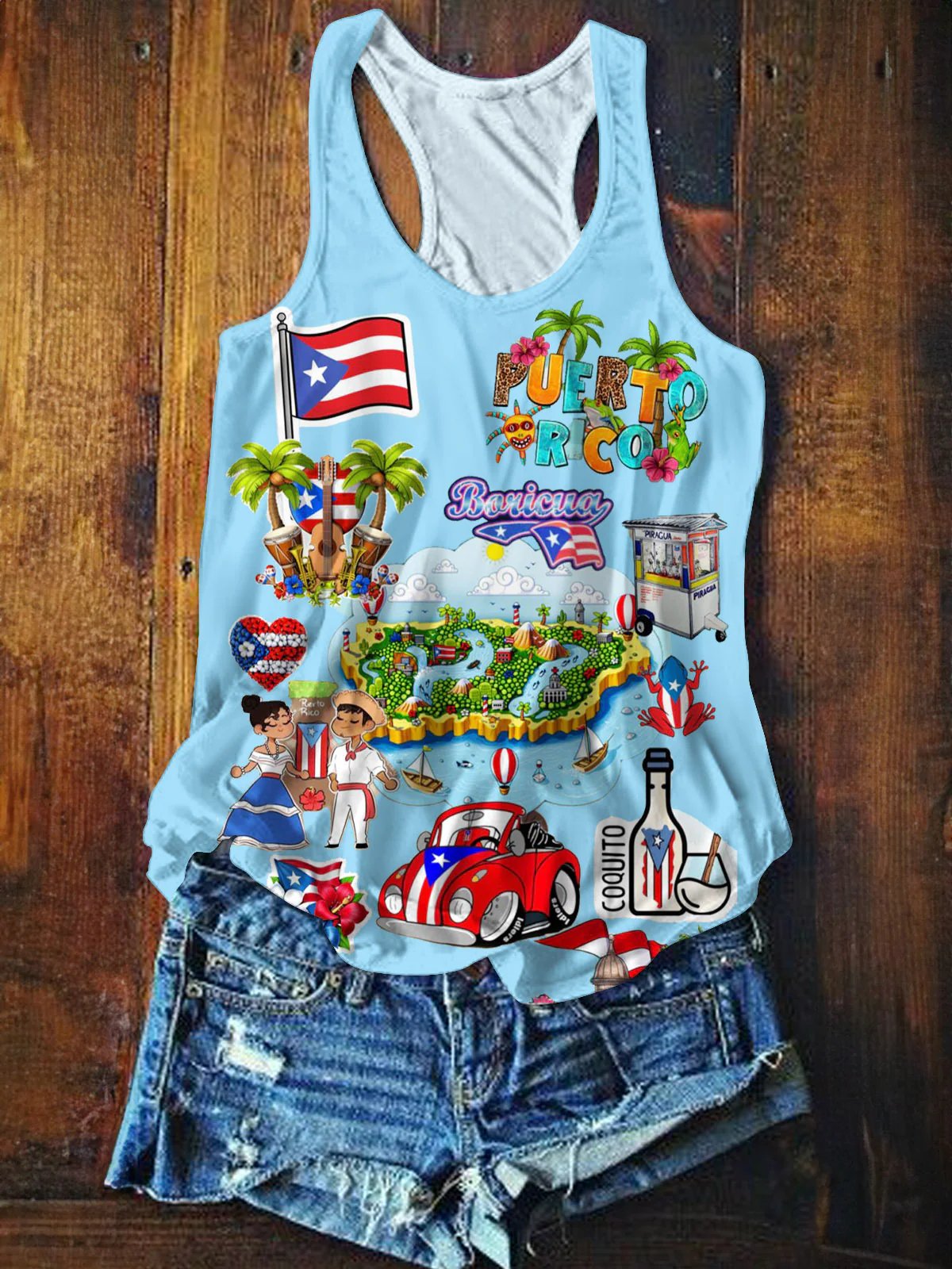 Puerto Rico Printed Casual Tank Top