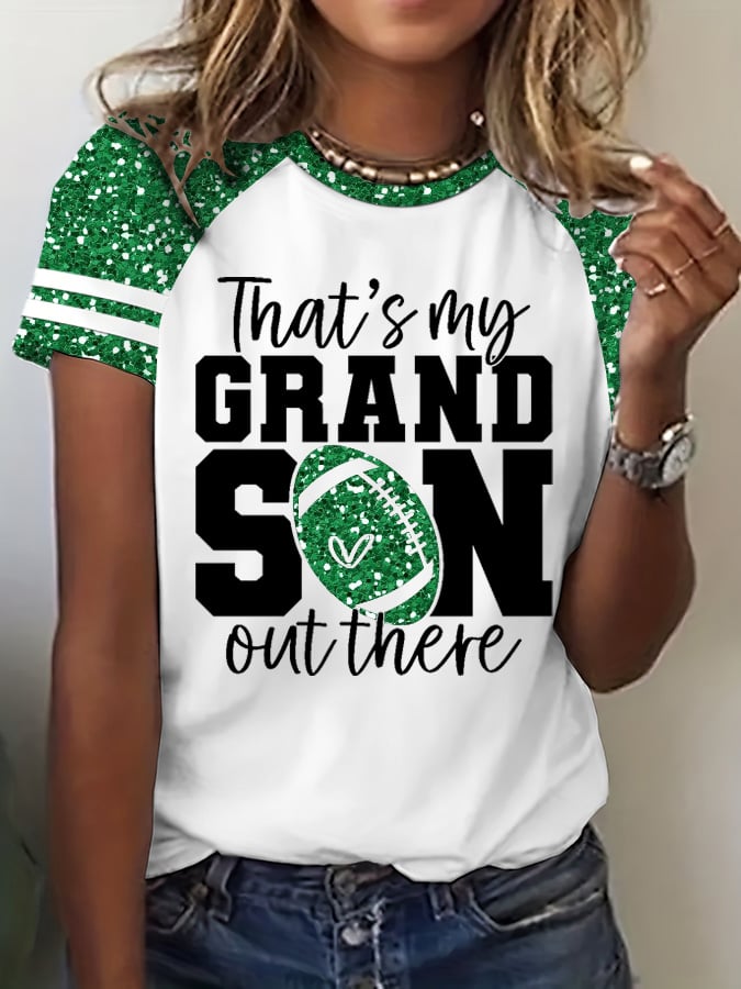 Women's Football That's My Grandson Out There Print Casual T-Shirt
