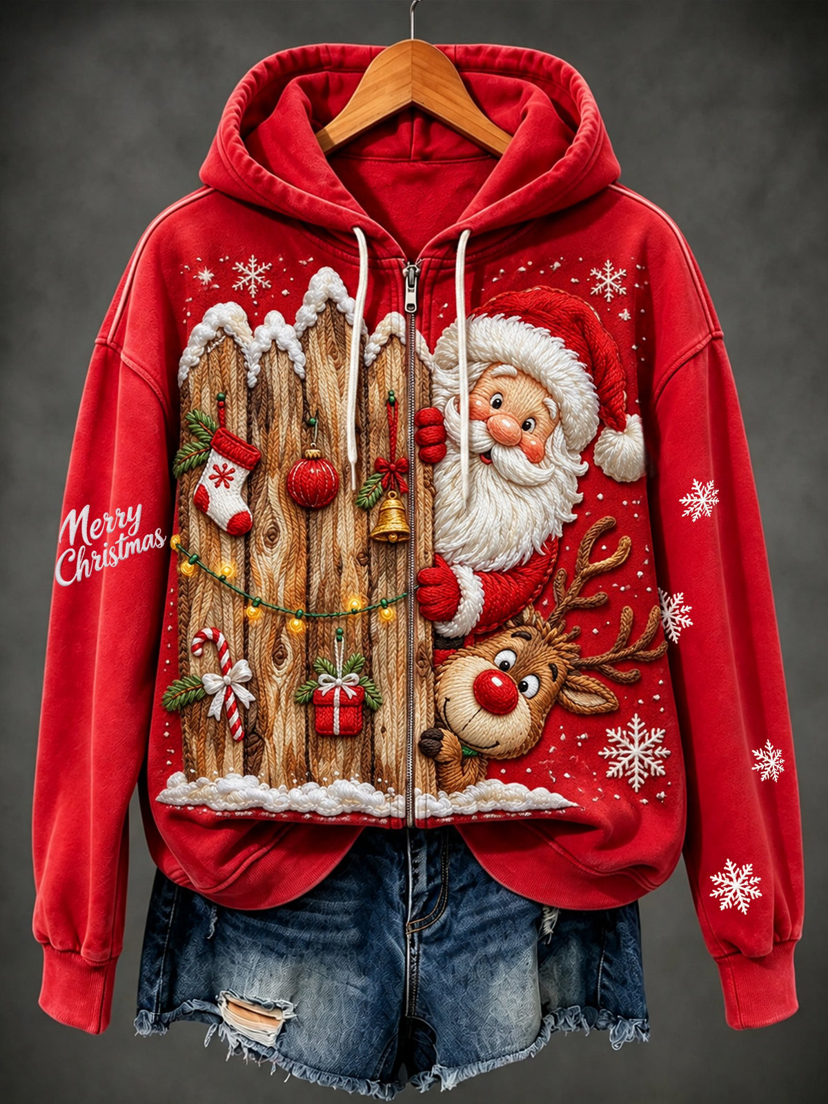 Women's Fun Christmas Santa Gift Zip-Up Hoodie