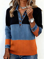 Women'S Contrasting Knitted Lapel Top