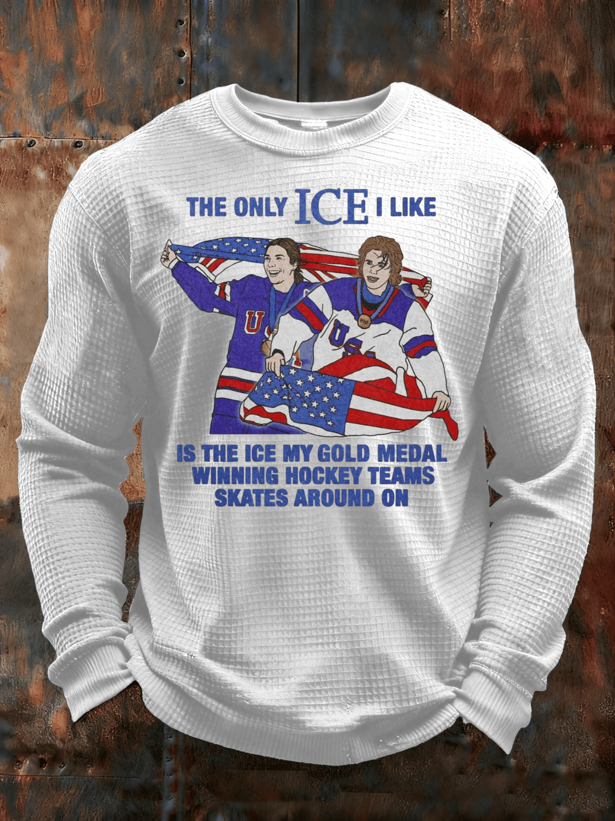 Men's hockey print crew neck long-sleeved sweatshirt