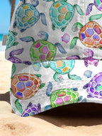 Retro Ocean Beach Colorful Sea Turtle Print Baseball Cap