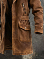 Men's Warm Large Fur Collar Jacket Windbreaker(There Is No Plush Lining Inside.)PU Leather & Polyester
