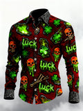 Men's Retro St. Patrick's Day Skull Long-Sleeved Shirt