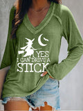 Women's Yes I Can Drive A Stick Print Long Sleeve Casual T-Shirt