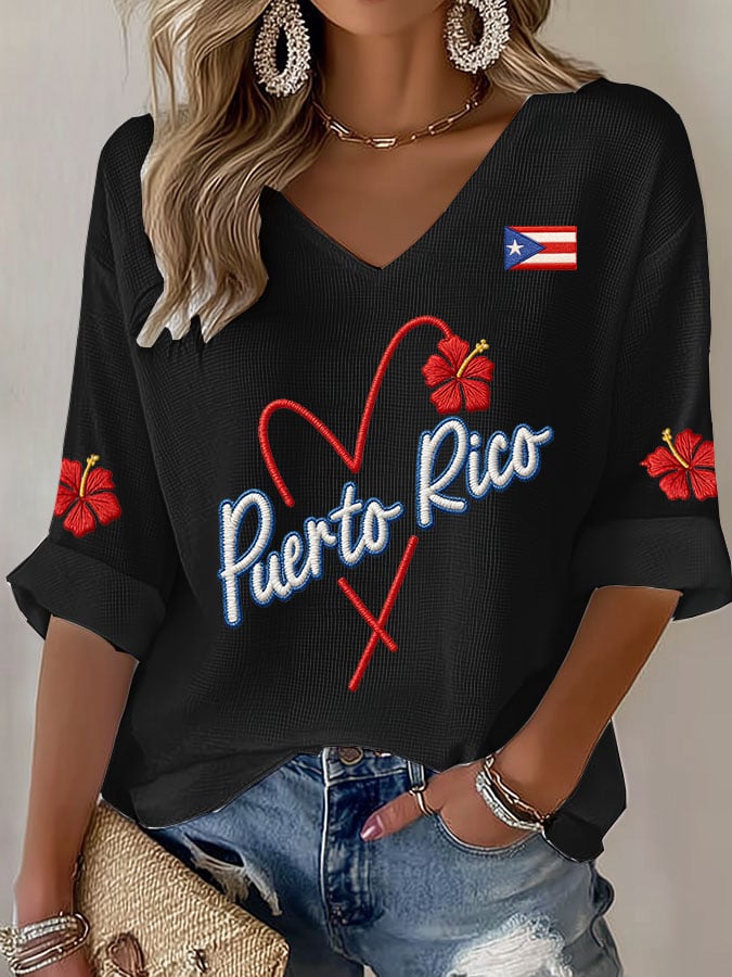 Women's Puerto Rico Print Casual T-Shirt