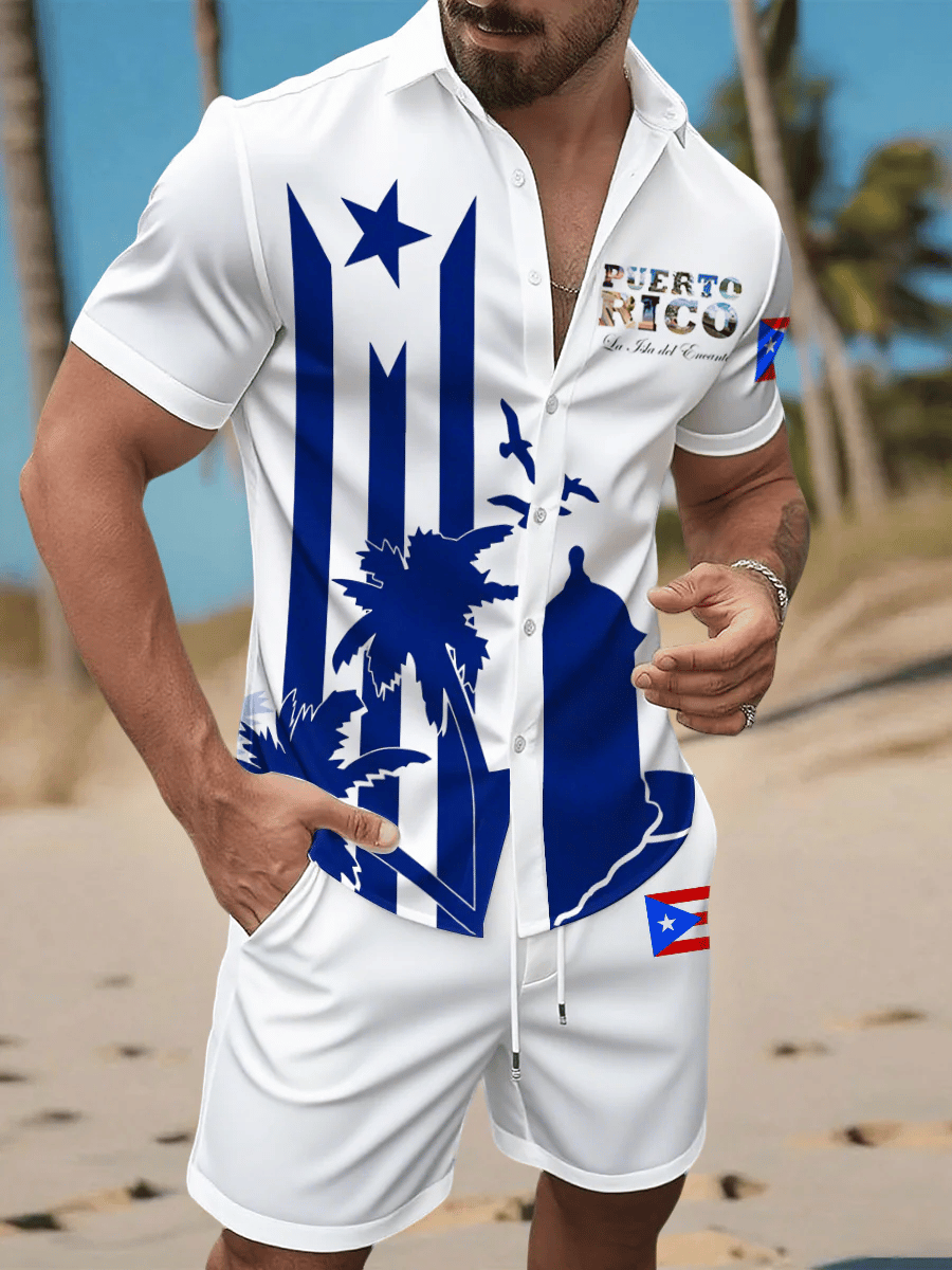 Men's Puerto Rico Print Short Sleeve Hawaiian Shirt