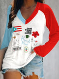 Vintage Puerto Rican Print V-Neck Long Sleeve Top