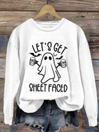 Women'S Halloween Let's Get Sheet Faced Printed Sweatshirt