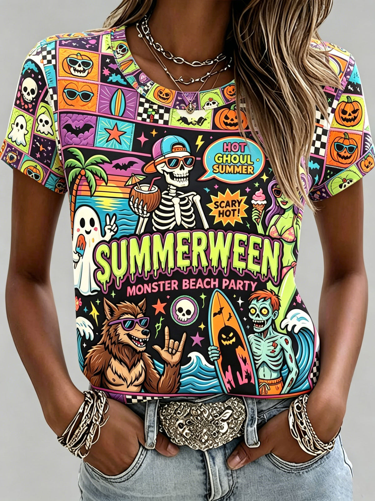 Women's Halloween Art Printed Casual T-shirts