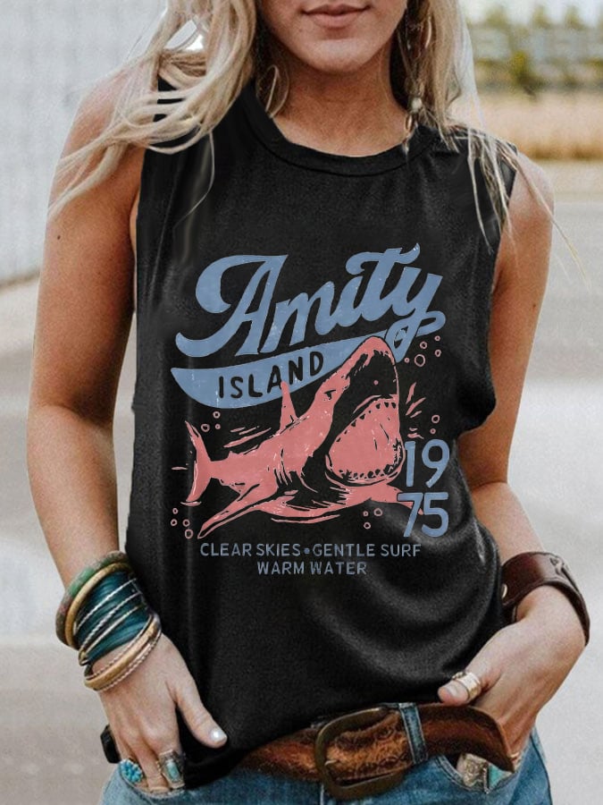 Women's Amity Island 1975 Clear Skies Gentle Surf Warm Water Printed Vest