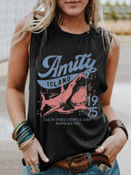 Women's Amity Island 1975 Clear Skies Gentle Surf Warm Water Printed Vest