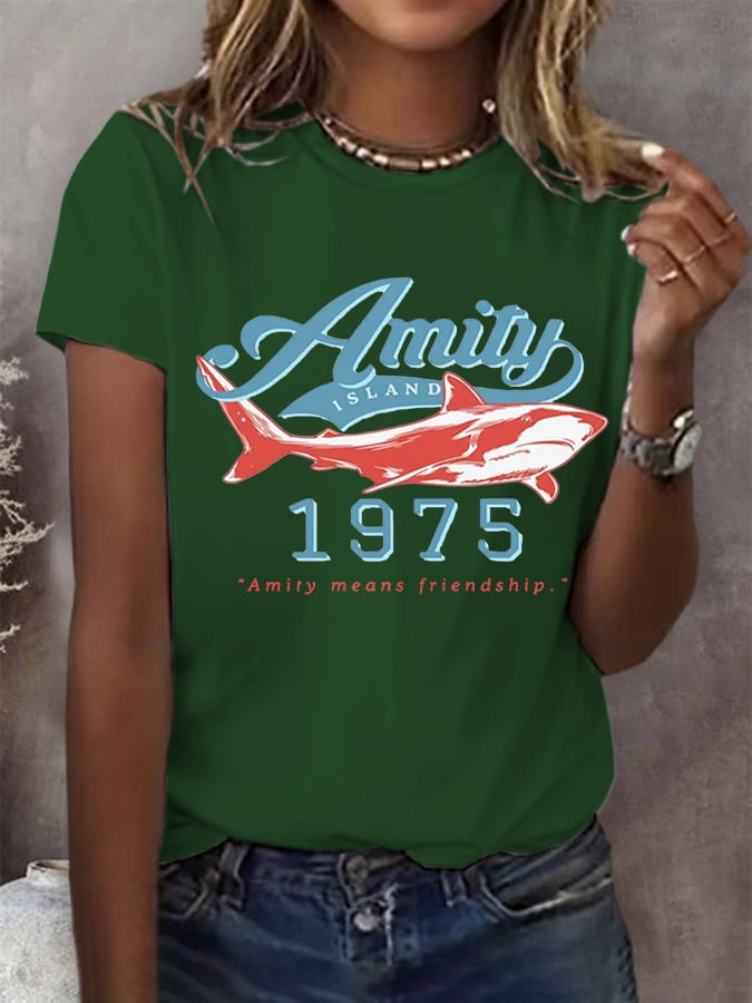 Women's Amity Island 1975 Print Round Neck T-Shirt