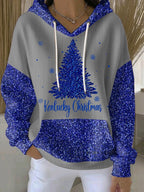 Women's Christmas Glitter Print Hoodie