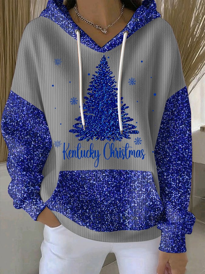 Women's Christmas Glitter Print Hoodie