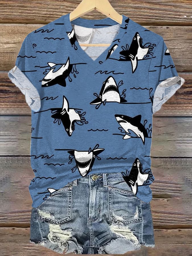 Women's Shark Art Printed T-shirt