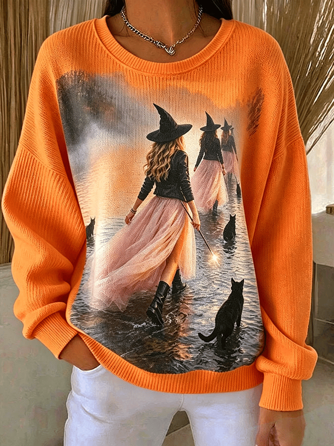 Women's Casual Print Long Sleeve Knit Top