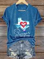 Women's Hill Country Stronger Than The Storm Print V-Neck T-Shirt