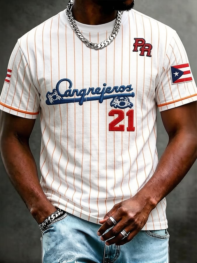 Men's Puerto Rico Cangrejeros de Santurce Baseball Crew Neck Short-Sleeve Printed T-Shirt