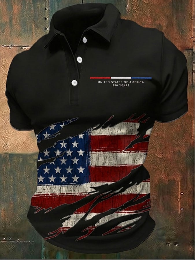 Men's Retro Flag America 250 Printed Polo Shirt