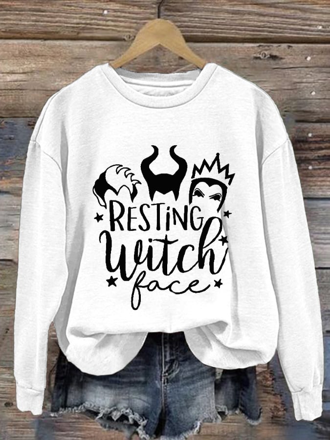 Women's Resting Witch Face Print Casual Crew Neck Sweatshirt