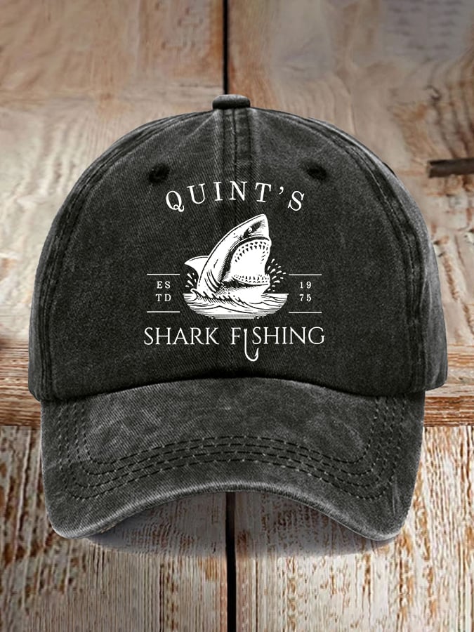 Retro Quints Shark Fishing Print Baseball Cap