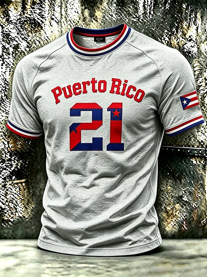 Men's Puerto Rico Baseball Print Short-Sleeve T-Shirt