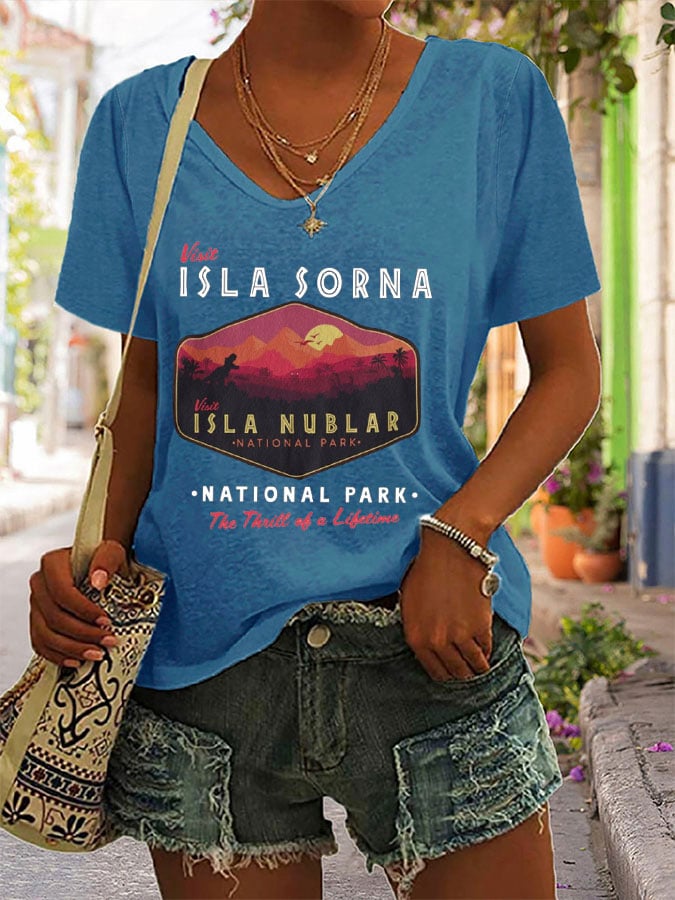 Women's Dinosaur Print V-Neck T-Shirt