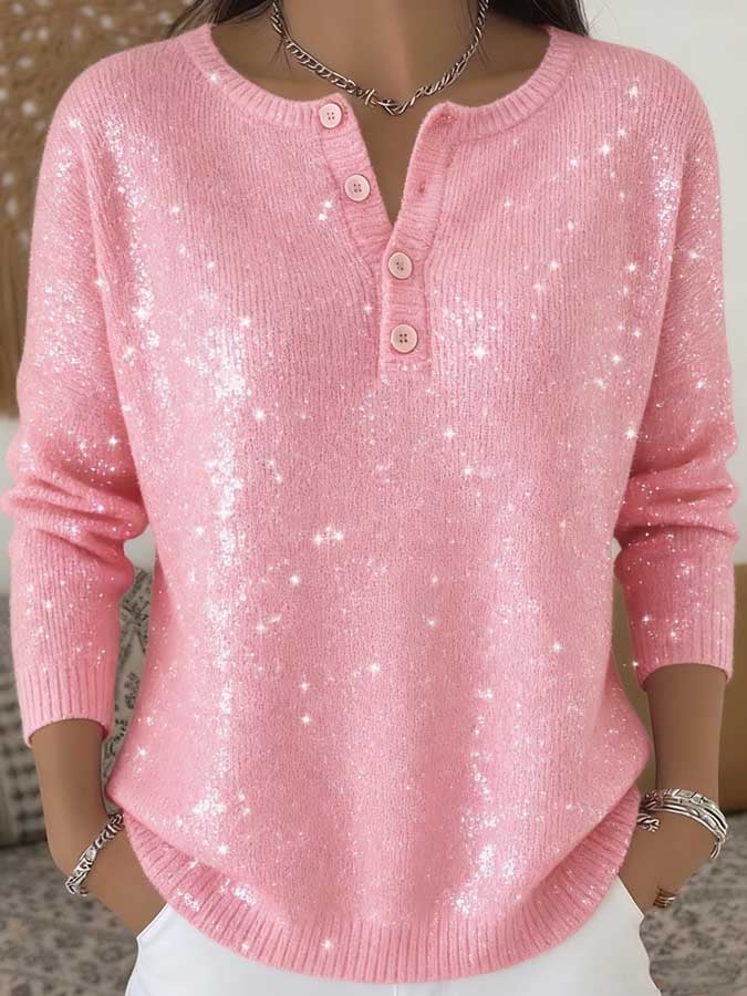 Women's Breast Cancer Print Knit Button-Down Top