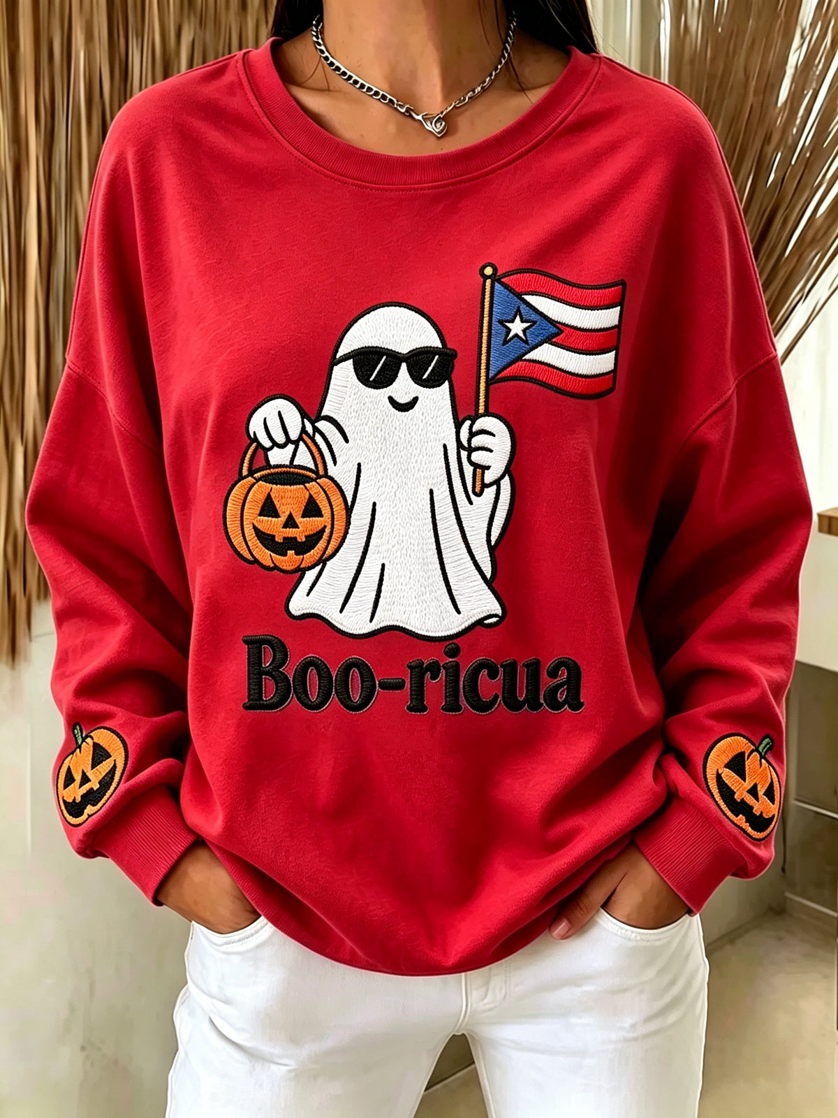 Women's Halloween In Puerto Rico Printed Long-Sleeve Sweatshirt