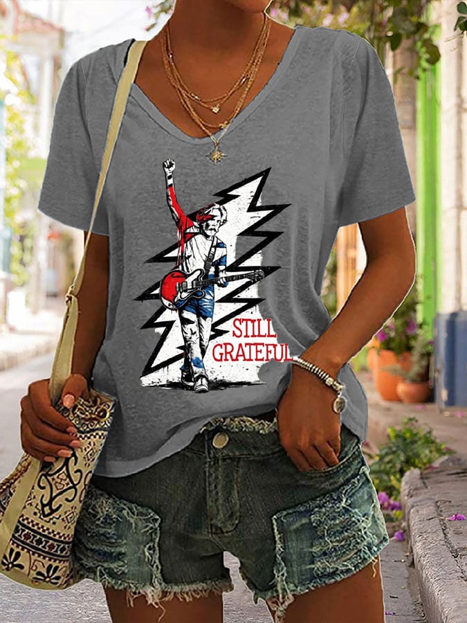 Women's Retro Rock Singer Commemorative Print T-Shirt