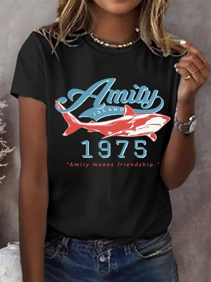 Women's Amity Island 1975 Print Round Neck T-Shirt