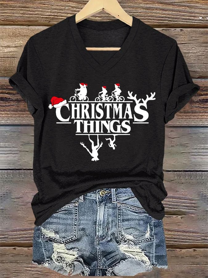Women's Casual Printed V-Neck T-Shirt