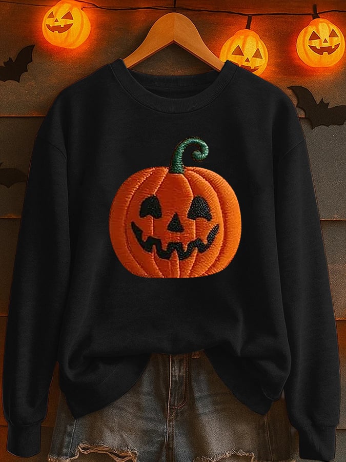 Women's Halloween Pumpkin Face Printed Sweatshirt