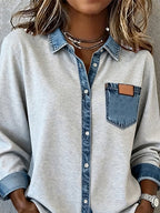 Women'S Casual Lapel Contrast Color Stitching Shirt