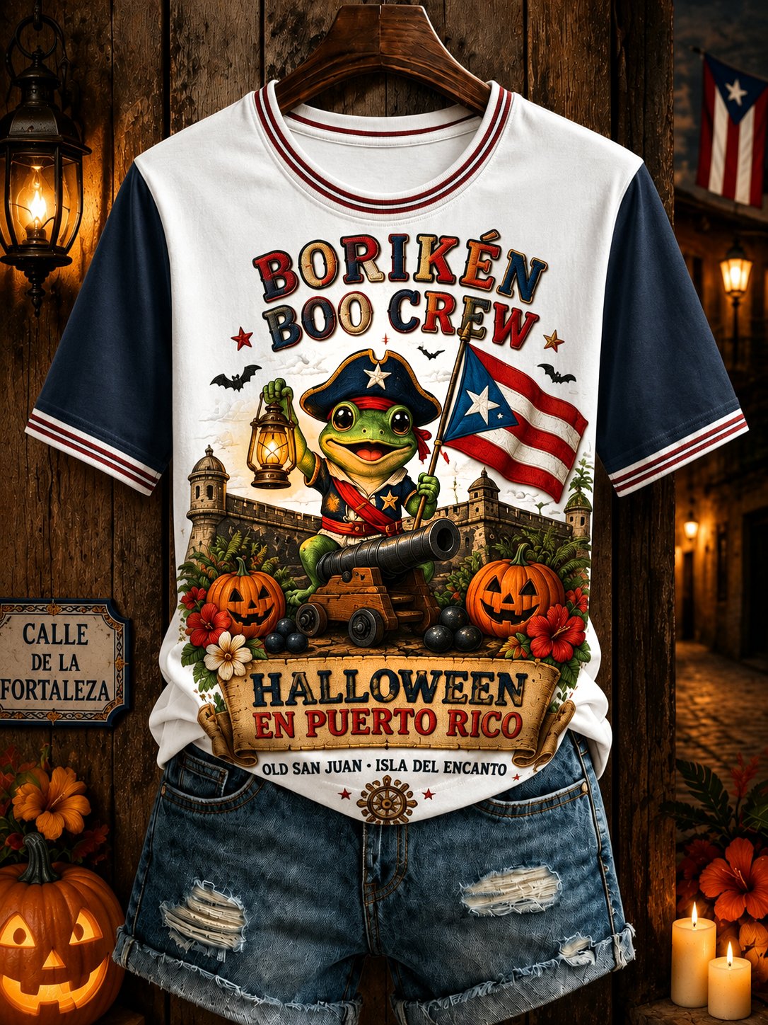 Women's Puerto Rico Halloween Art Print Casual T-shirt