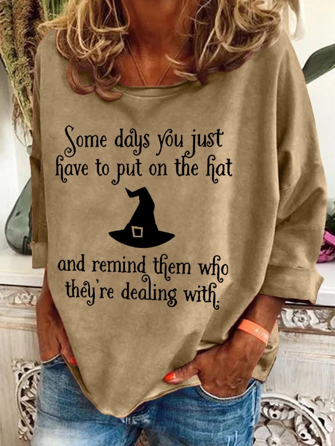 Women's Halloween Witch Printed Crew Neck Sweatshirt