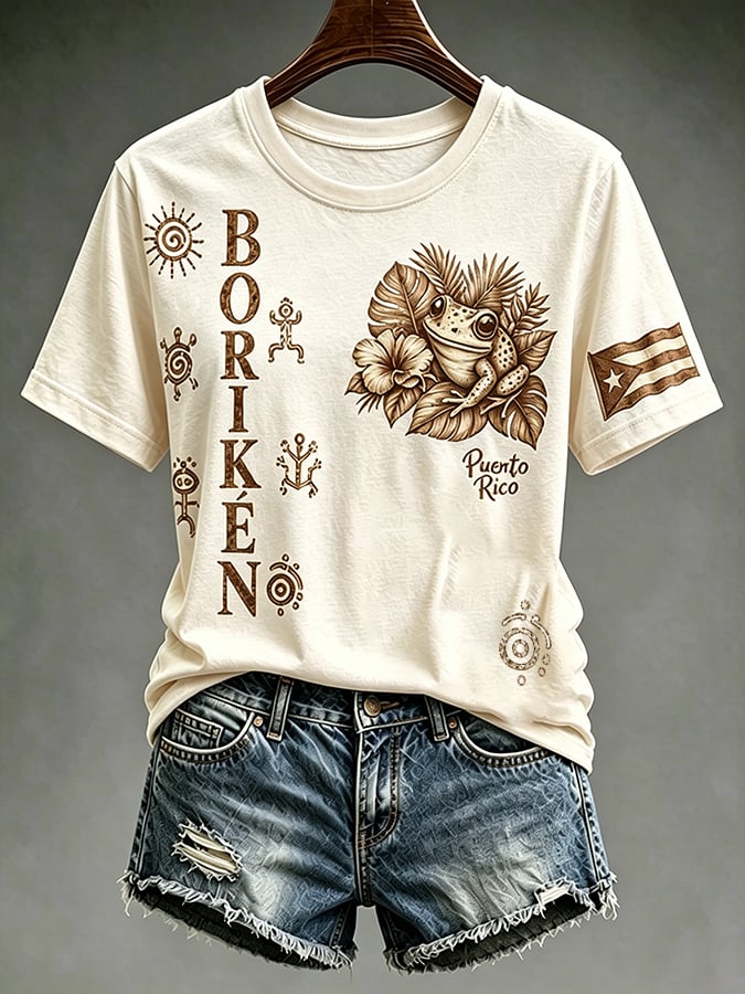 Women's Puerto Rico Printed round neck short sleeve T-shirt