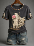 Women's Halloween Cute Ghost Print Casual T-shirt