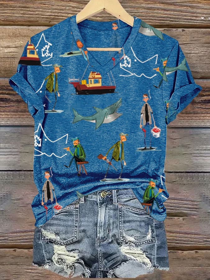 Women's Shark Art Printed T-shirt