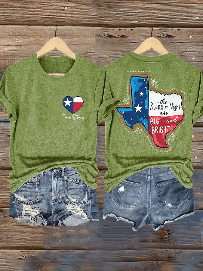 Retro Texas Strong The Stars At Night Are Big And Bright Deep In The Heart Of Texas Print T-Shirt