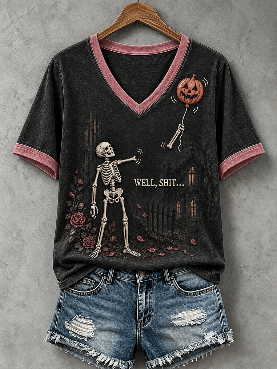 Women's Halloween Well, shit... Print V Neck T-Shirt