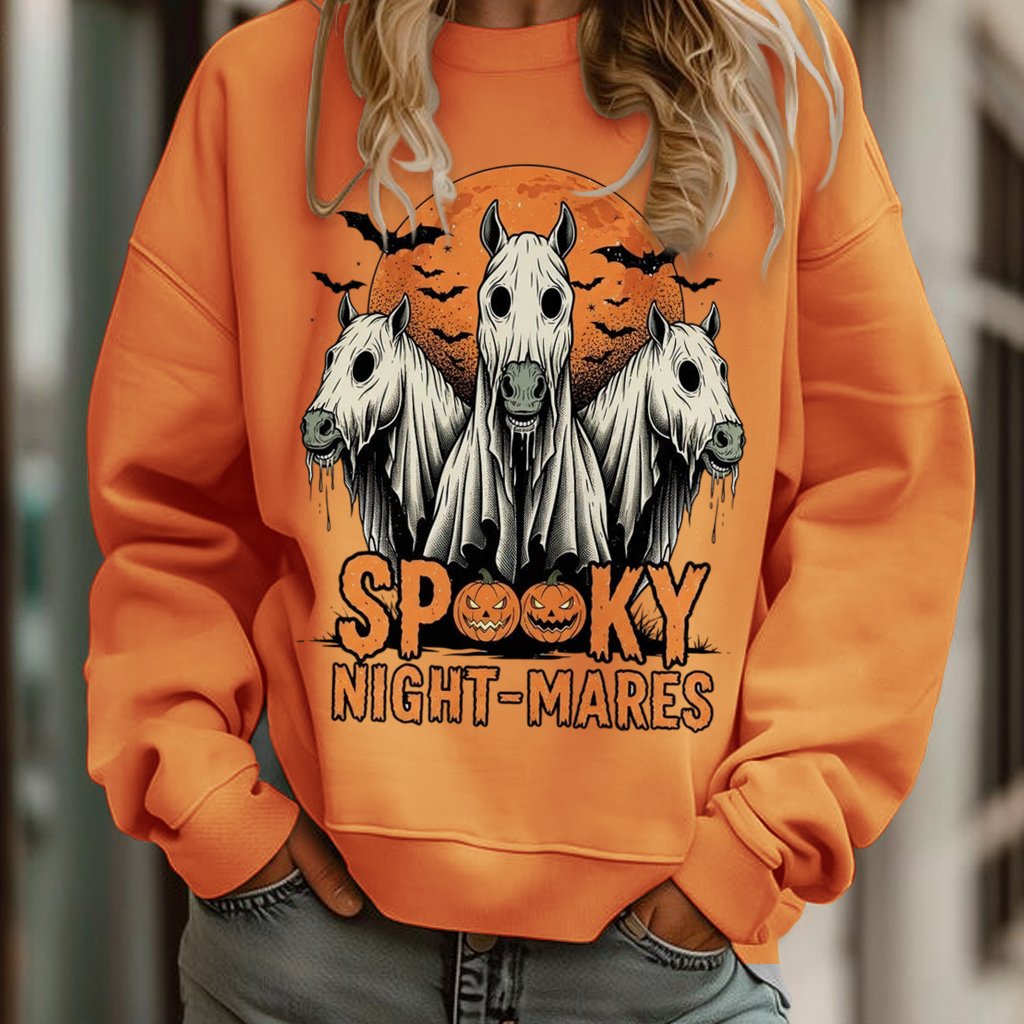 Sppoky Night Mares Horse Ghost Art Printed Sweatshirt
