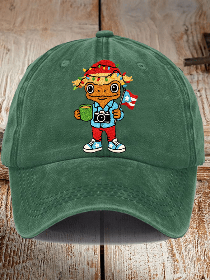 Unisex Washed Cotton Puerto Rican Christmas Print Hat