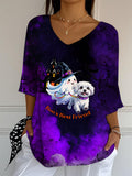 Women's Halloween V-neck Print Top