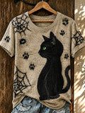Women's Halloween Cat Print   T-shirt
