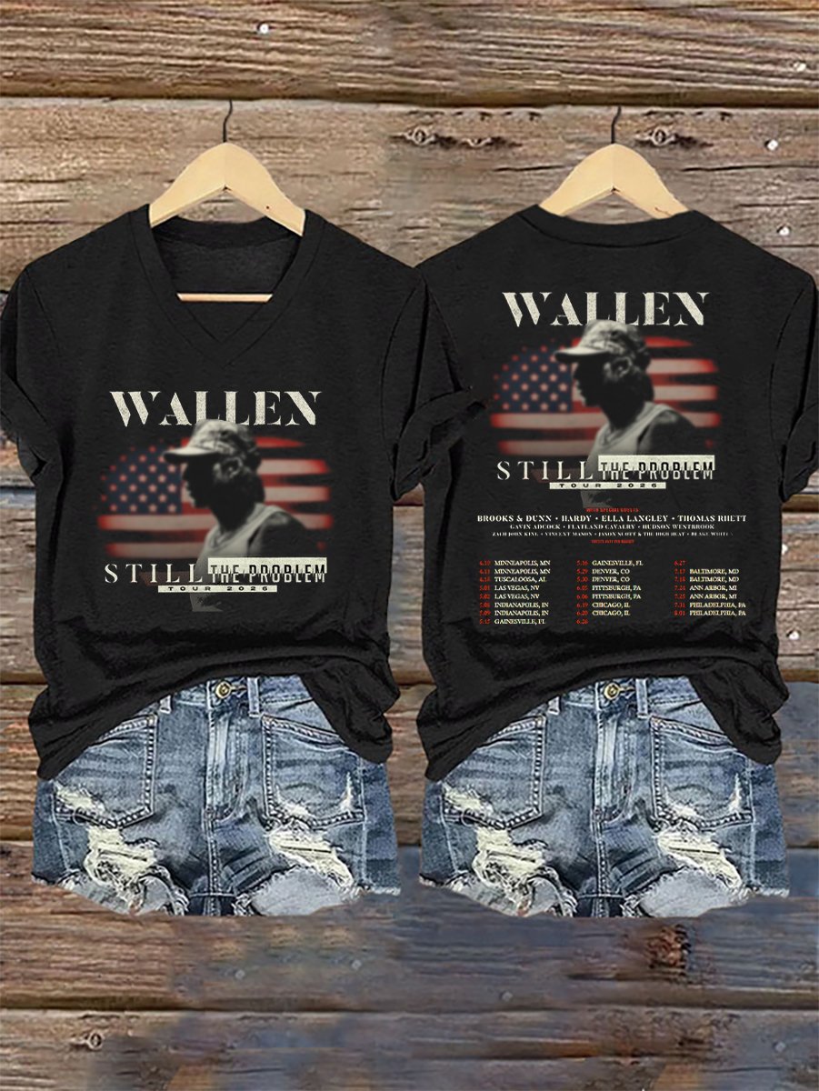 Women's Music Tour Print V Neck T-shirt