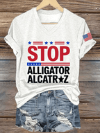 Women's Stop Alligator Alcatraz Print V-Neck T-Shirt