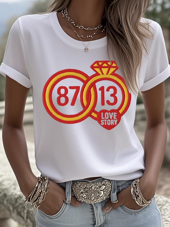 Women's Love Story Ring Printed Round Neck T-Shirt